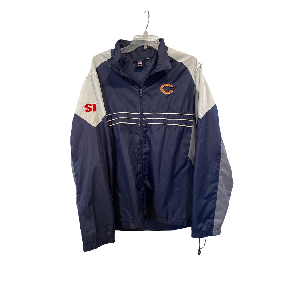 Mens Reebok Chicago Bears NFL Windbreaker Jacket Navy Blue Grey‎ Large SI Patch